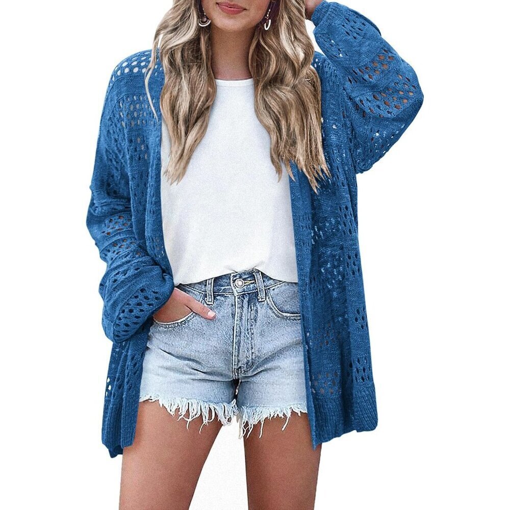 Womenโs Lightweight Crochet Cardigan Knit Open Front Long Sleeve Oversized